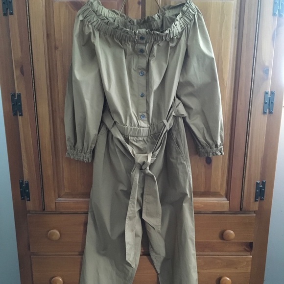 J. Crew Pants - J CREW Black Label Brown Off-Shoulder Jumpsuit 4